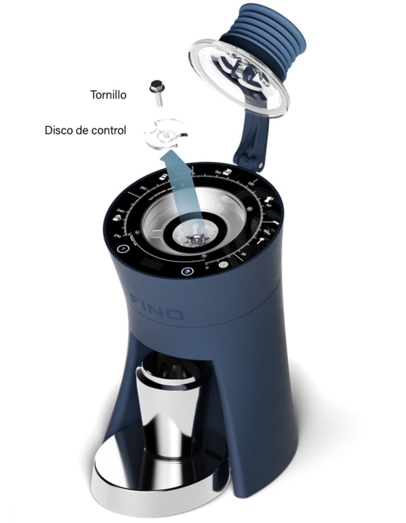 Afloje y retire el tornillo del eje del motor y el disco de control de flujo