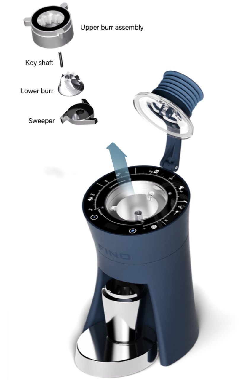 Remove burr components and clean with the supplied brush