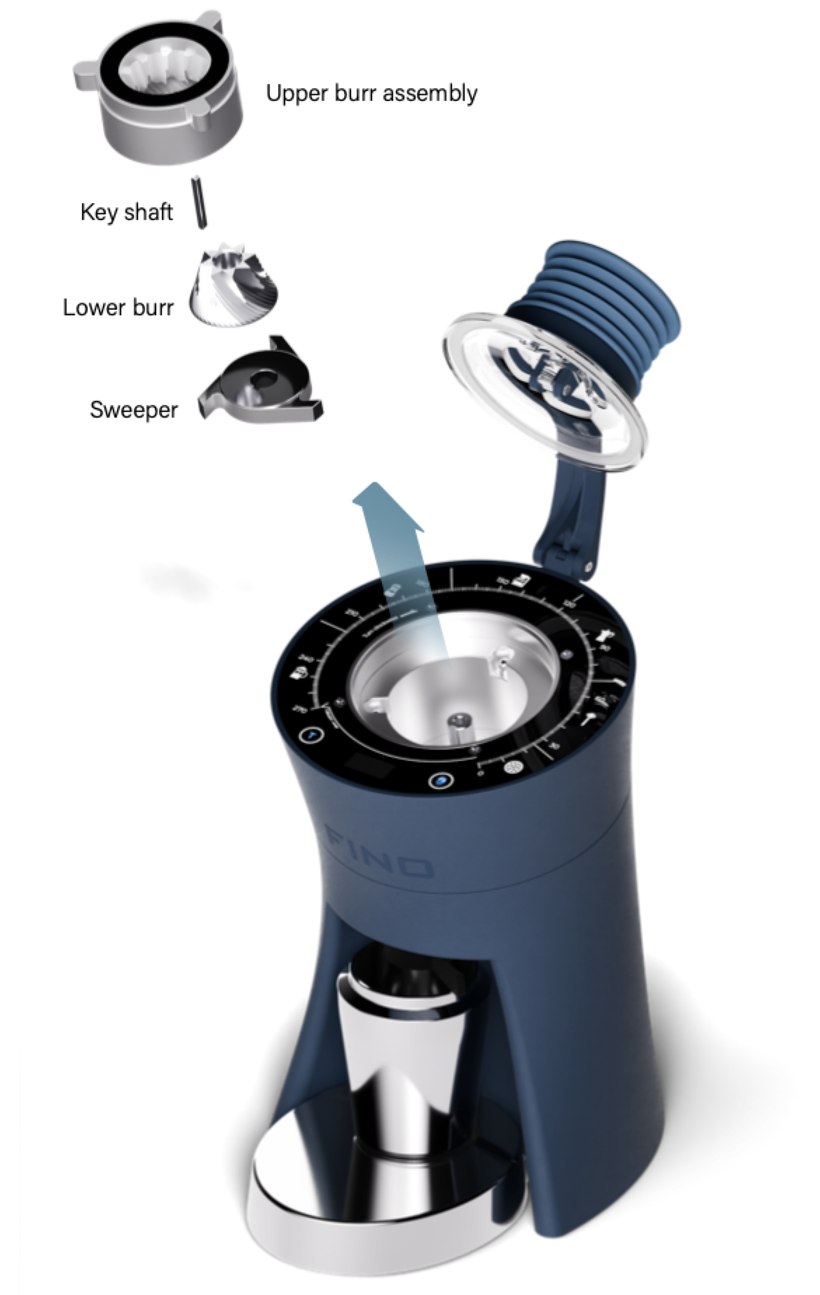Remove burr components and clean with the supplied brush